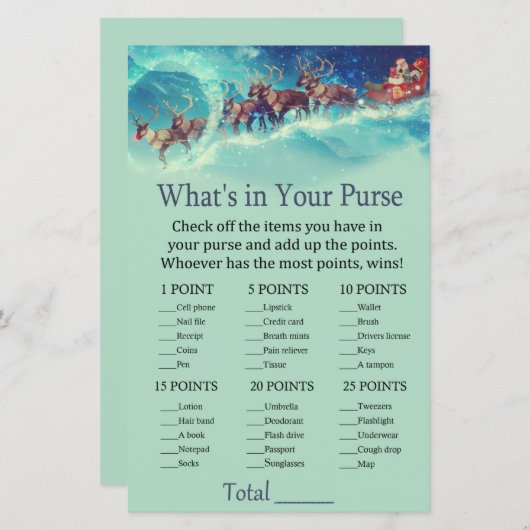 Kerstman slee Kerstmis Wat zit er in je tas spel (Voorkant / Achterkant)