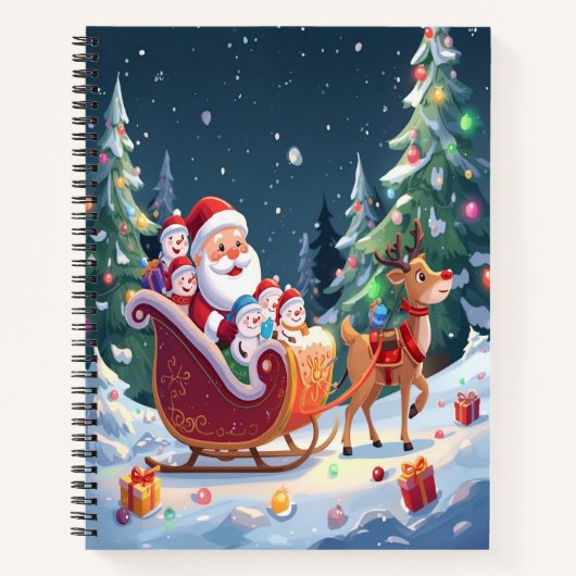 Kerstman slee Kerstmis Winter Notitieboek (Voorkant)