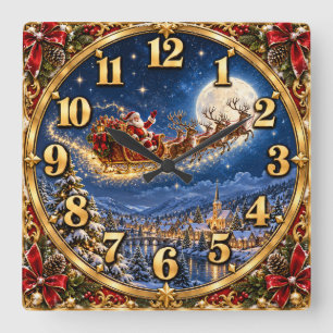 Kerstman slee klok Kerstmis Winter Wonderland