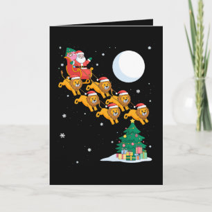 Kerstman slee leeuwen kerstboom maan Kerstmis Kaart