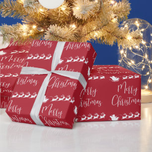Kerstman slee Merry Christmas Cadeaupapier
