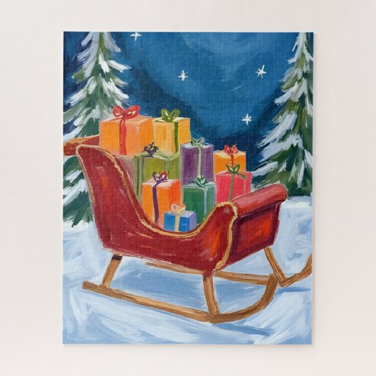 Kerstman slee Merry Christmas Legpuzzel (Verticaal)