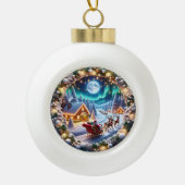 Kerstman slee met feestelijke winter scene keramische bal ornament (Voorkant)