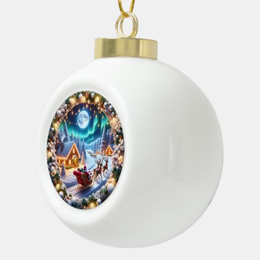 Kerstman slee met feestelijke winter scene keramische bal ornament (Rechts)