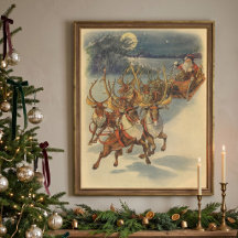 Kerstman slee met rendieren in vintage stijl