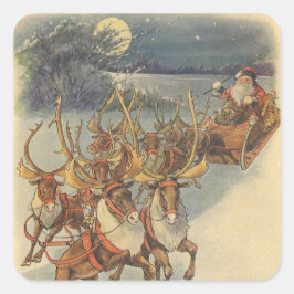 Kerstman slee met rendieren in vintage stijl vierkante sticker