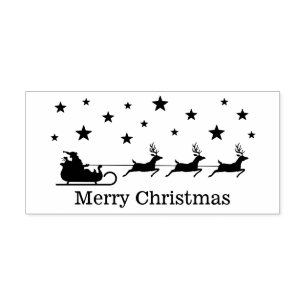 Kerstman slee met sterren en aangepaste tekst zelfinktende stempel