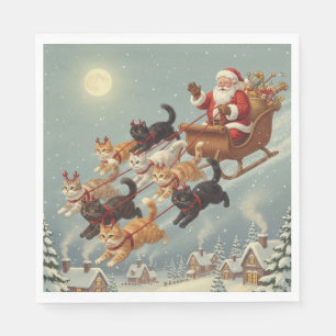 Kerstman slee met vliegende katten servetten