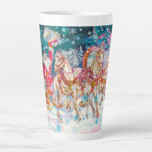Kerstman slee paard sneeuw kerstnacht feest latte mok
