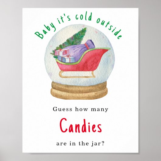 Kerstman slee - raad hoeveel snoepjes spel poster (Voorkant)