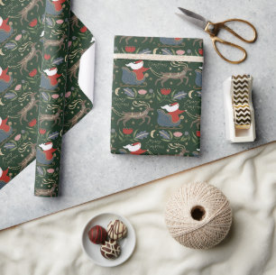 Kerstman slee reindeer Kerstmis Vintage Cadeaupapier