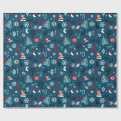 Kerstman slee rendier dennenbomen kunstpatroon cadeaupapier (Vlak)