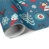 Kerstman slee rendier dennenbomen kunstpatroon cadeaupapier (Rol Hoek)