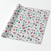 Kerstman slee rendier dennenbomen kunstpatroon cadeaupapier (Uitgerold)