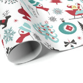 Kerstman slee rendier dennenbomen kunstpatroon cadeaupapier (Rol Hoek)