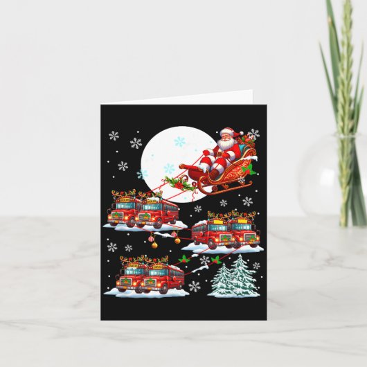 Kerstman slee rendier schoolbussen bijpassende bes kaart (Voorkant)