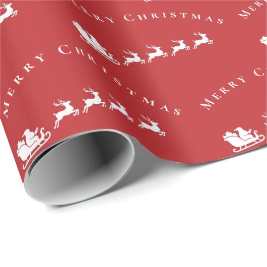 Kerstman slee rendier vrolijk kerstfeest rood wit cadeaupapier (Rol Hoek)