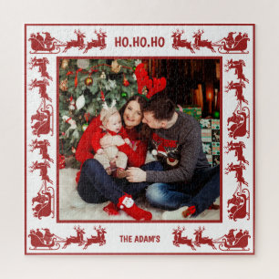 Kerstman slee rijdt Kerstmis Familie Foto Legpuzzel