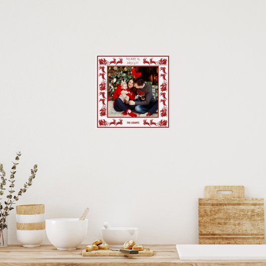 Kerstman slee rijdt Kerstmis foto Poster (Keuken)
