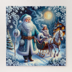 Kerstman, slee-rit en gezellige kerst legpuzzel