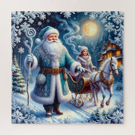 Kerstman, slee-rit en gezellige kerst legpuzzel (Verticaal)