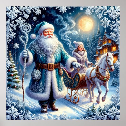 Kerstman, slee-rit en gezellige kerst poster (Voorkant)
