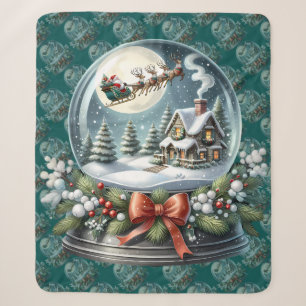 Kerstman slee-rit in Sneeuwbol Wonderland Sherpa Deken