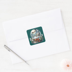 Kerstman slee-rit in Sneeuwbol Wonderland Vierkante Sticker