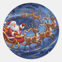 Kerstman slee-rit – Magische Kerst Klassieker Ronde Sticker