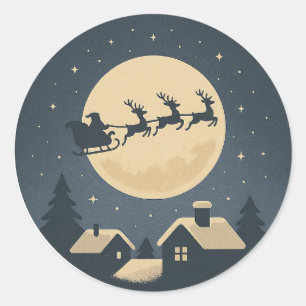 Kerstman slee ronde sticker