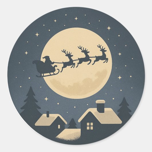 Kerstman slee ronde sticker (Voorkant)