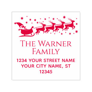 Kerstman slee slee sneeuw Kerst Naam Retouradres # Zelfinktende Stempel