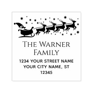 Kerstman slee sleeuw Kerst Naam Retouradres #2 Zelfinktende Stempel