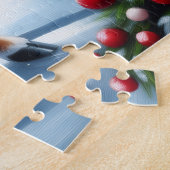 Kerstman slee van Kerstmis door besneeuwd bos Legpuzzel (Zijkant)