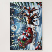 Kerstman slee van Kerstmis door besneeuwd bos Legpuzzel (Verticaal)