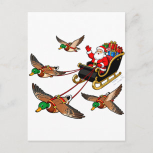 Kerstman slee vliegende wilde eenden ontwerp eend feestdagenkaart