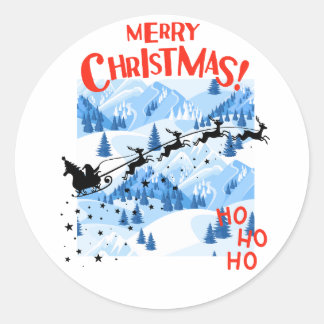 Kerstman slee vlucht vrolijk kerstfeest ronde sticker