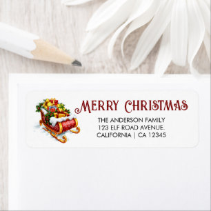 Kerstman slee vol met geschenken, kerstadres etiket