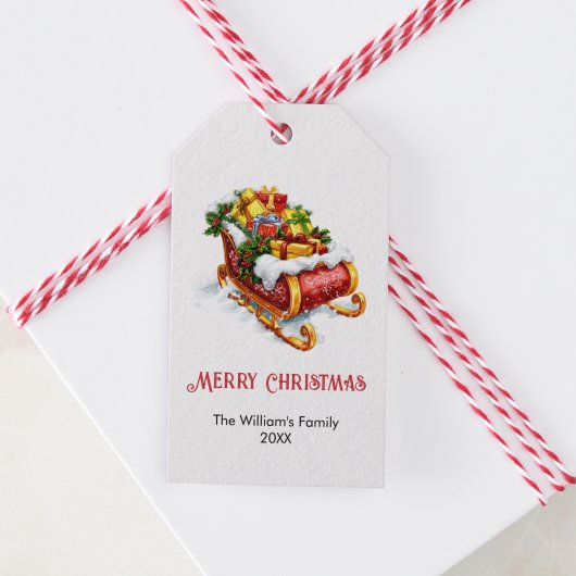 Kerstman slee vol met geschenken, Kerstmis Cadeaulabel