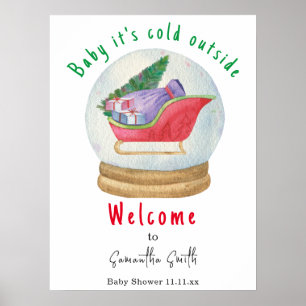 Kerstman slee Welcome baby shower Poster