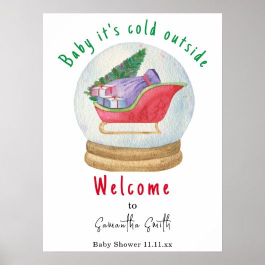 Kerstman slee Welcome baby shower Poster (Voorkant)