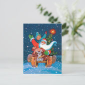 Kerstman sleeën, vintage vakantie briefkaart (Staand voorkant)