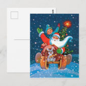 Kerstman sleeën, vintage vakantie briefkaart (Voorkant / Achterkant)