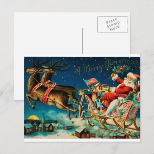  kerstman Sleigh Feestdagenkaart (Voorkant / Achterkant)