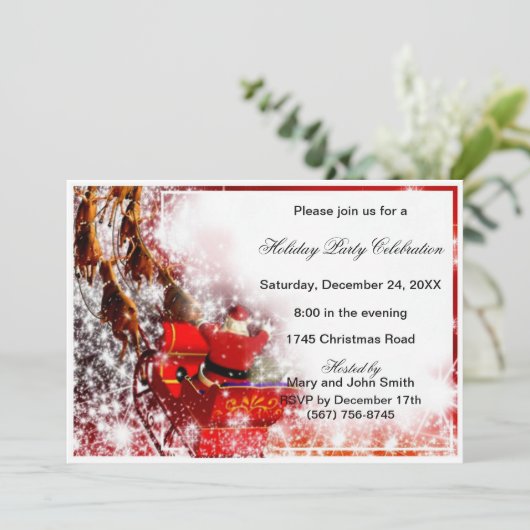 Kerstman Sleigh kerstfeest uitnodiging (Staand voorkant)