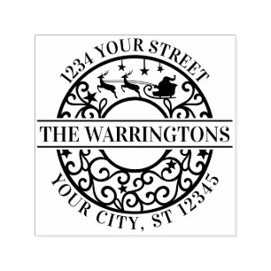 Kerstman Sleigh Lacy filigraan naam adres Zelfinktende Stempel