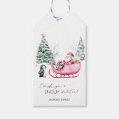 Kerstman, Sleigh, Pinguïn, Bos Cadeaulabel (Voorkant)