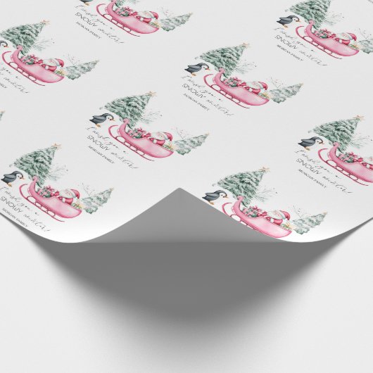 Kerstman, Sleigh, Pinguïn, Bos Cadeaupapier (Hoek)