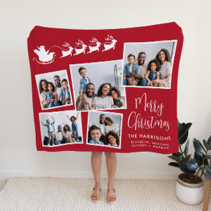 Kerstman Sleigh Red Fotocollage Fleece Deken
