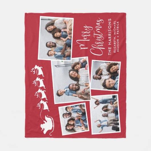 Kerstman Sleigh Red Fotocollage Fleece Deken (Voorkant)